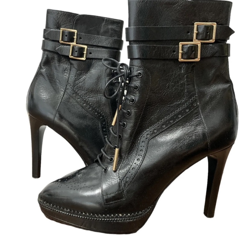 Burberry Lace Up Platform Boots Brogue Heels 39.5 39 1/2 Black MSRP $850